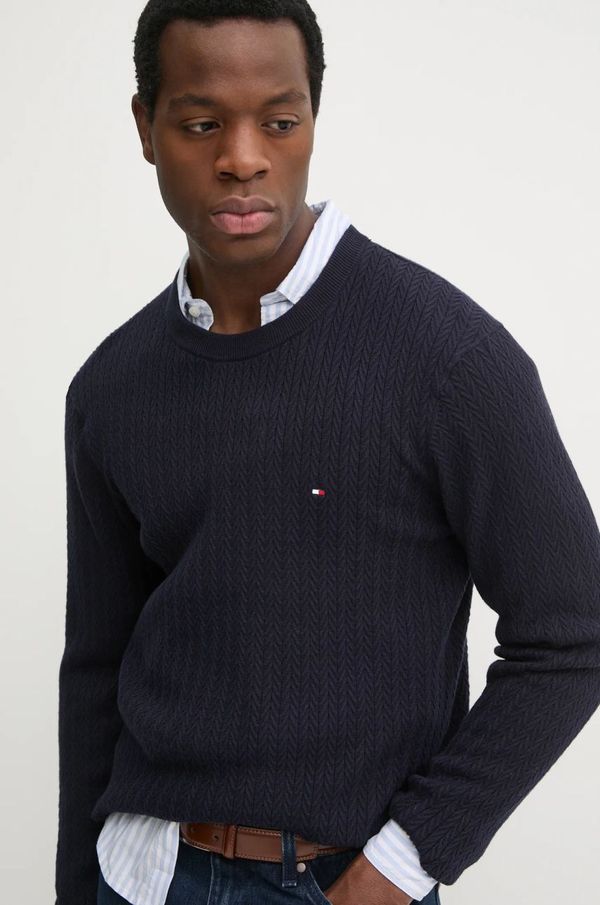 Tommy Hilfiger Pamučni pulover Tommy Hilfiger boja: tamno plava, lagani, MW0MW37400