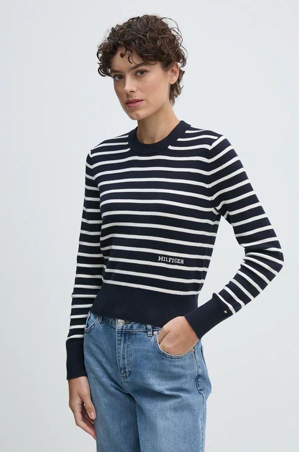 Tommy Hilfiger Pamučni pulover Tommy Hilfiger boja: tamno plava, lagani, WW0WW43506