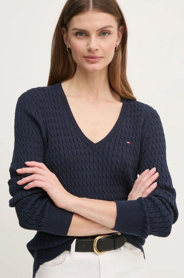 Tommy Hilfiger Pamučni pulover Tommy Hilfiger boja: tamno plava, lagani, WW0WW44987