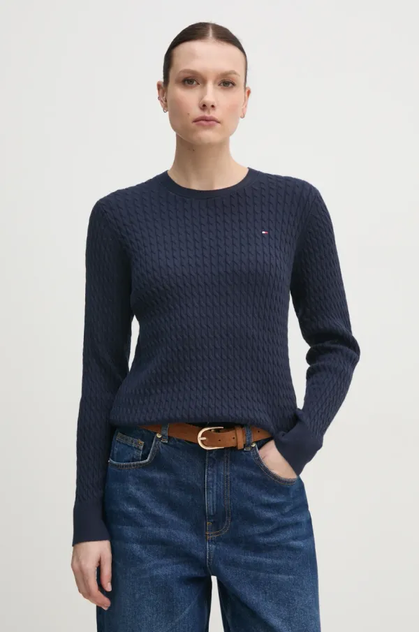 Tommy Hilfiger Pamučni pulover Tommy Hilfiger boja: tamno plava, lagani, WW0WW44993