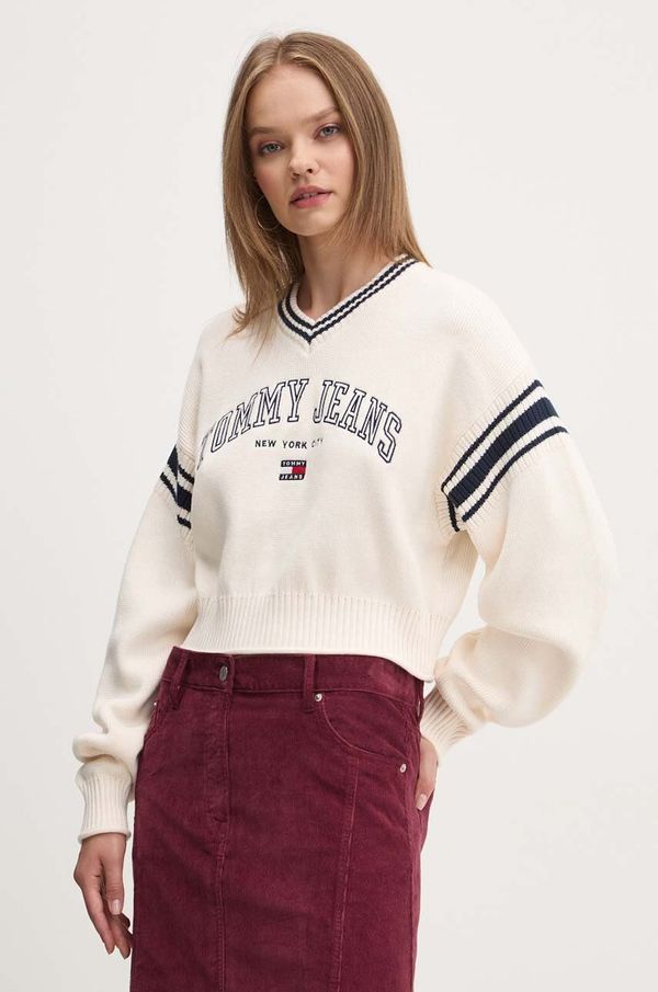Tommy Jeans Pamučni pulover Tommy Jeans boja: bež, topli, DW0DW18692