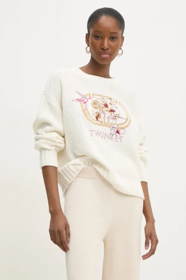 Twinset Pamučni pulover Twinset boja: bež, 251TP3600