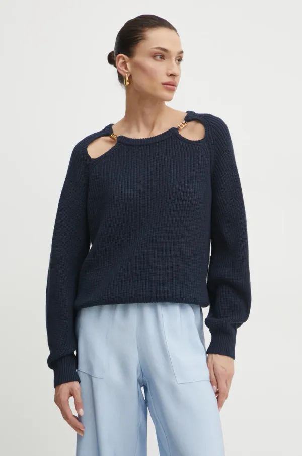 Twinset Pamučni pulover Twinset boja: tamno plava, 251TP3170