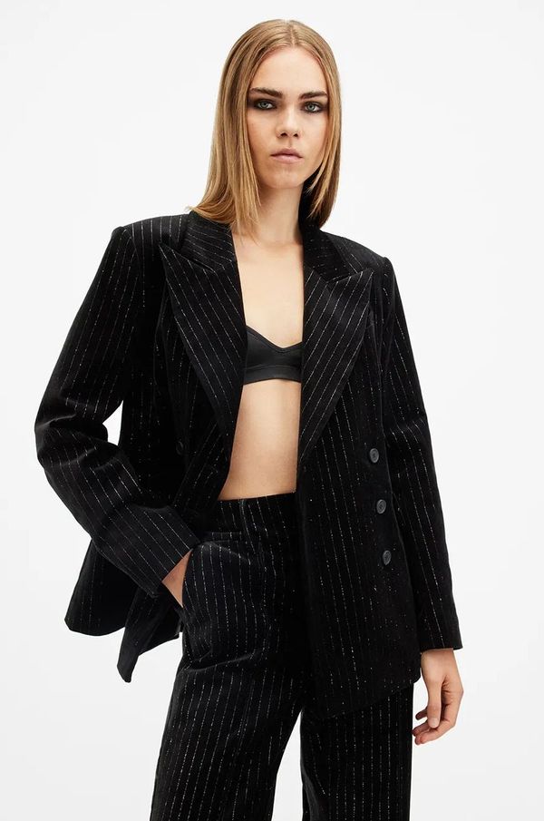 AllSaints Pamučni sako AllSaints SEVENH boja: crna, dvoredno zakopčavanje, W026QB