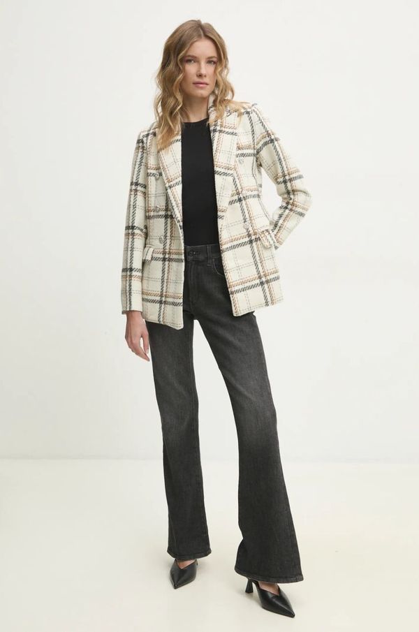 Answear Lab Pamučni sako Answear Lab boja: bež, jednoredno zakopčavanje, s uzorkom