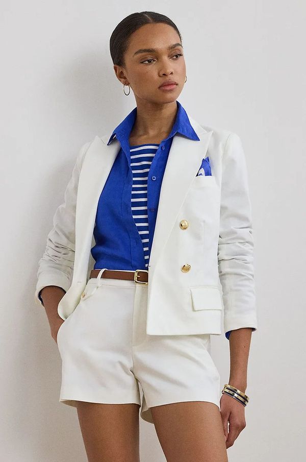 Lauren Ralph Lauren Pamučni sako Lauren Ralph Lauren boja: bijela, dvoredno zakopčavanje, bez uzorka, 200957205