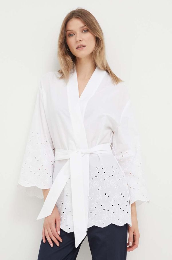 United Colors of Benetton Pamučni sako United Colors of Benetton boja: bijela, bez zakopčavanja