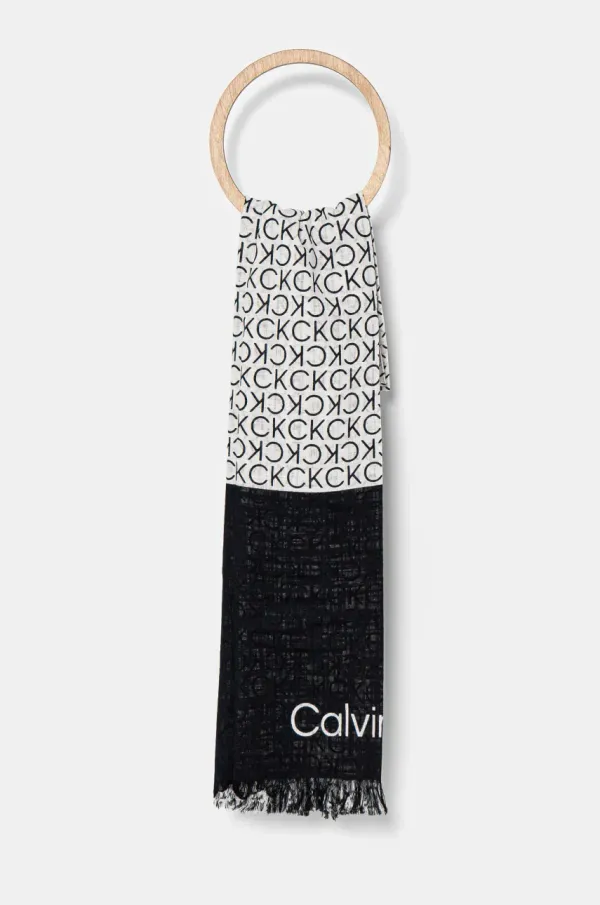 Calvin Klein Pamučni šal Calvin Klein za žene, boja: crna, s uzorkom, K60K612979