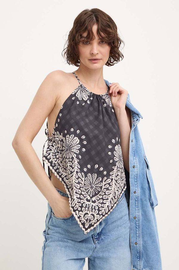 Answear Lab Pamučni top Answear Lab boja: crna, s uzorkom