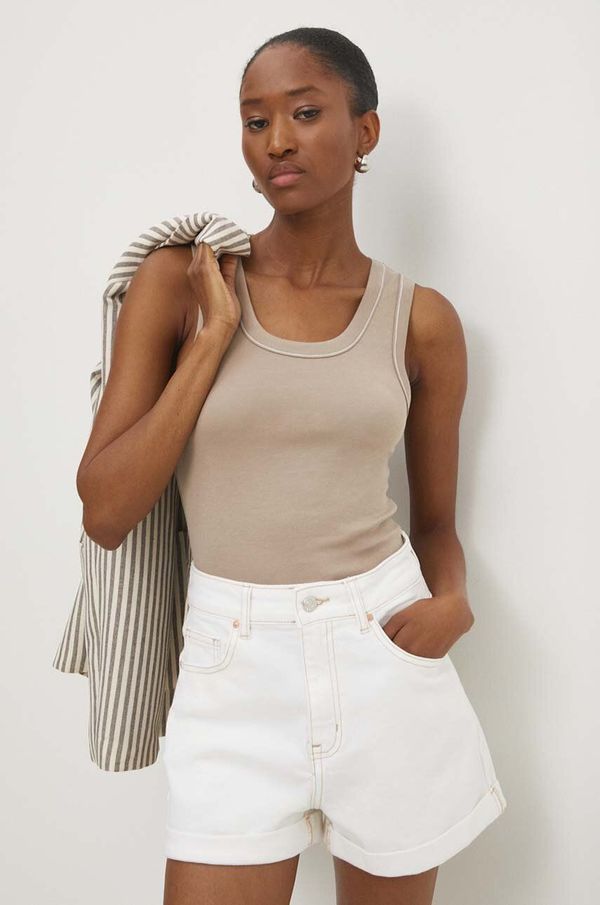 Answear Lab Pamučni top Answear Lab boja: smeđa