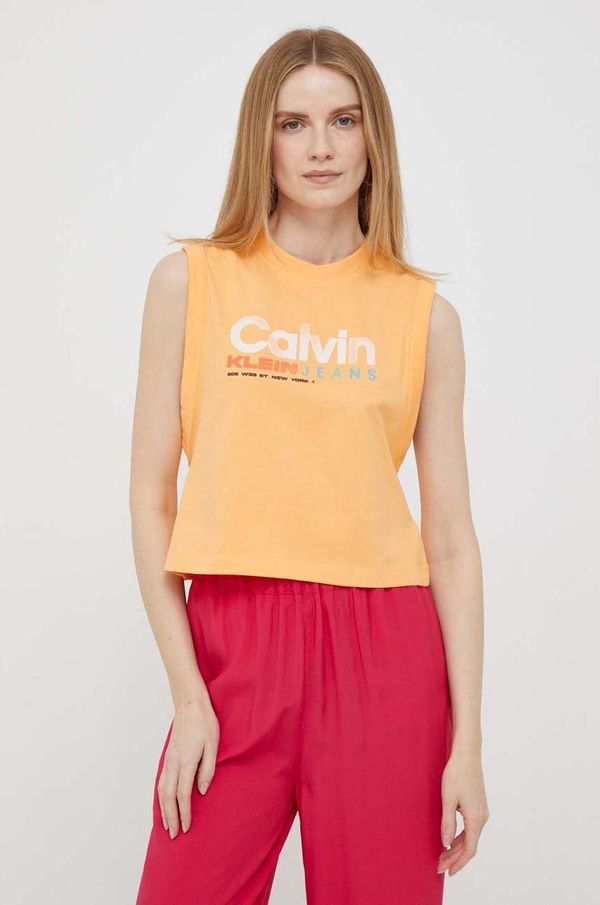 Calvin Klein Jeans Pamučni top Calvin Klein Jeans boja: narančasta, J20J221359
