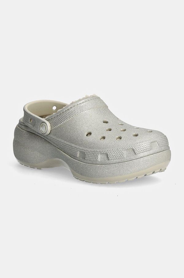 Crocs Papuče Crocs Classic Platform Glitter Lined Clog W za žene, boja: srebrna, s platformom, 210413