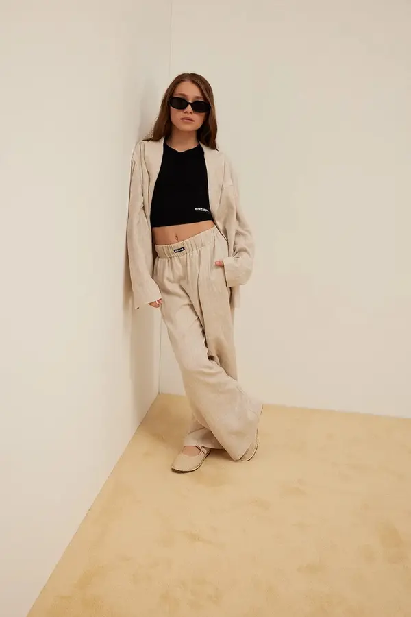 Patrizia Pepe Patrizia Pepe wide leg hlače za djecu s primjesom lana A713