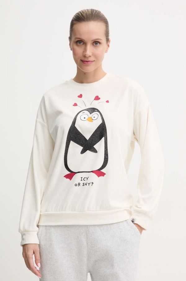 United Colors of Benetton Pidžama - dukserica s kapuljačom United Colors of Benetton za žene, boja: bež, 3PAE3M07J