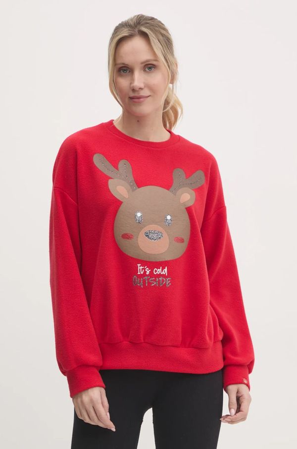 United Colors of Benetton Pidžama - dukserica s kapuljačom United Colors of Benetton za žene, boja: crvena, 3DFQ3M06R