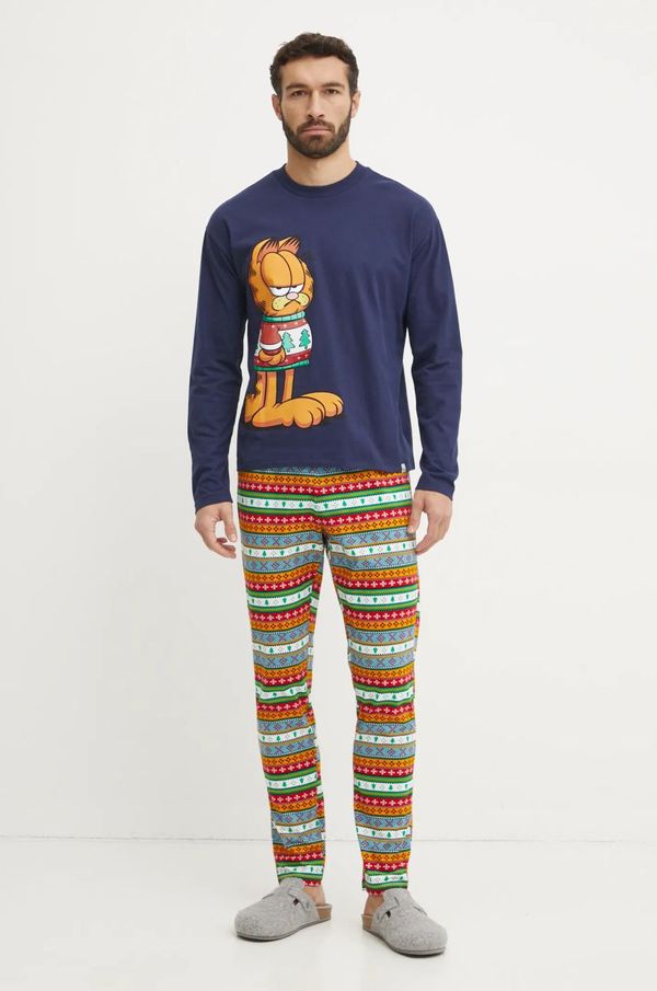 United Colors of Benetton Pidžama United Colors of Benetton x GARFIELD za muškarce, boja: tamno plava, s uzorkom, 37MW4P02J