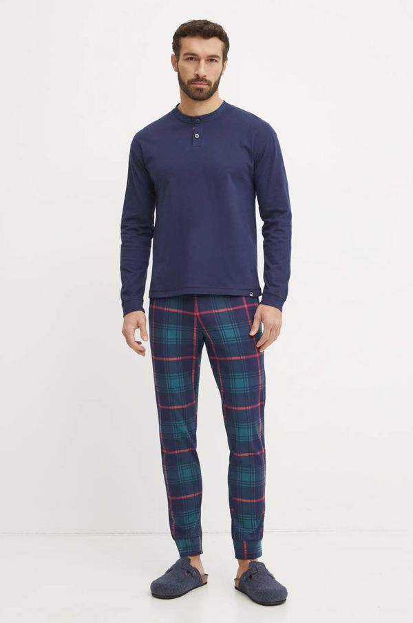 United Colors of Benetton Pidžama United Colors of Benetton za muškarce, boja: tamno plava, s uzorkom, 37MW4P02N