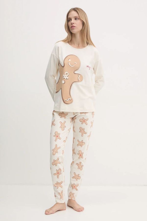 United Colors of Benetton Pidžama United Colors of Benetton za žene, boja: bež, 3DKE3P03K