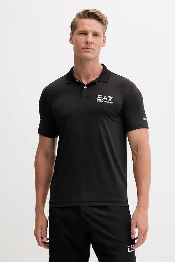 EA7 Emporio Armani Polo majica EA7 Emporio Armani za muškarce, boja: crna, s tiskom