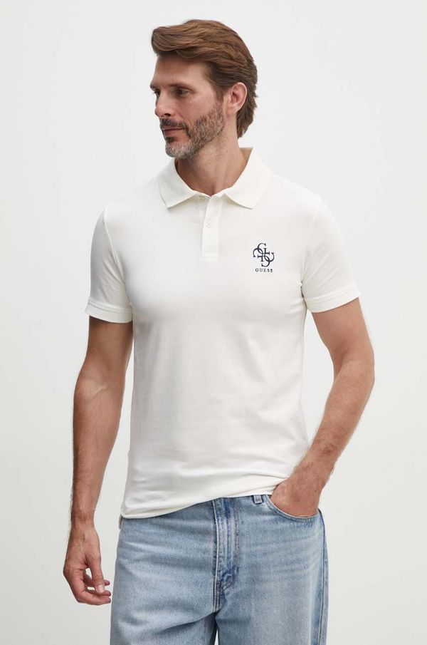 Guess Polo majica Guess NOLAN za muškarce, boja: bež, s aplikacijom, M4YP66 J1314