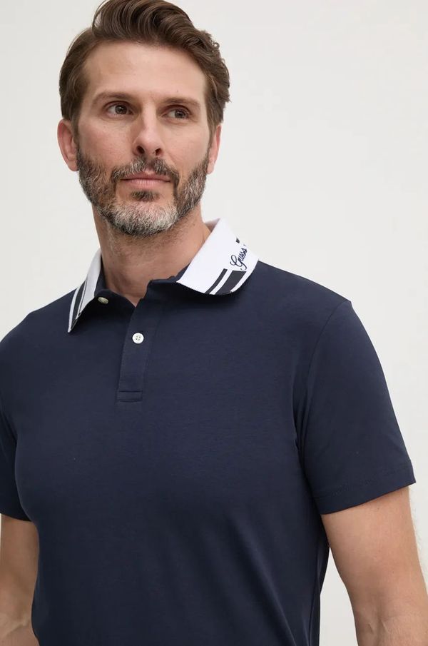 Guess Polo majica Guess NOLAN za muškarce, boja: tamno plava, s aplikacijom, M4BP66.J1314