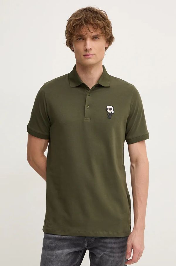Karl Lagerfeld Polo majica Karl Lagerfeld za muškarce, boja: zelena, s aplikacijom, 544221.745022