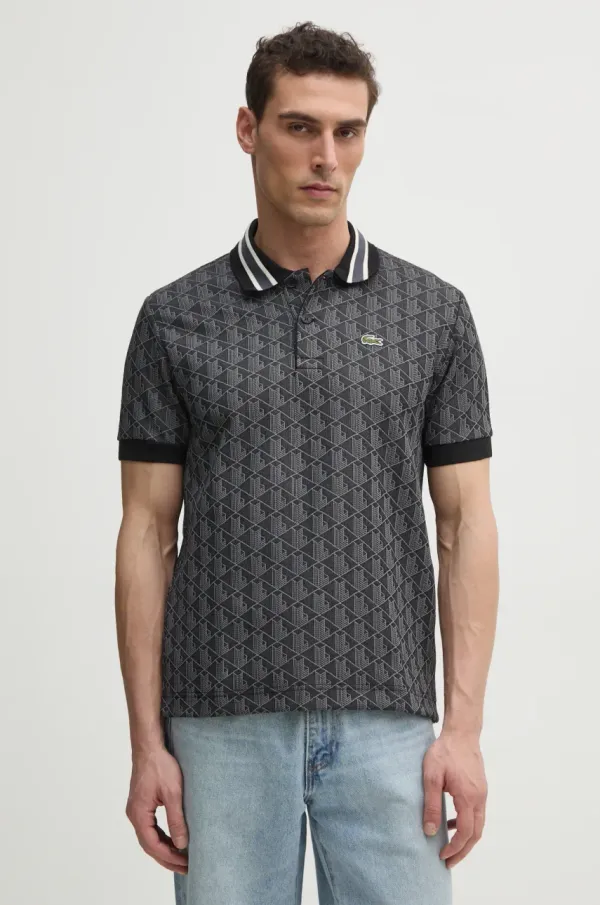 Lacoste Polo majica Lacoste za muškarce, boja: siva, s uzorkom, DH1417