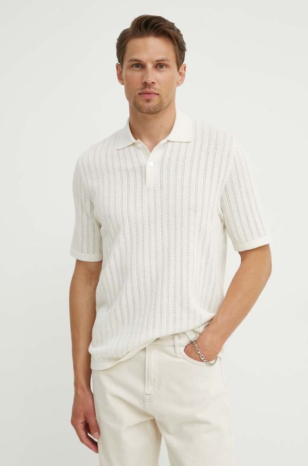 Samsoe Samsoe Polo majica s dodatkom lana Samsoe Samsoe SACONALD boja: bež, bez uzorka, M24200016