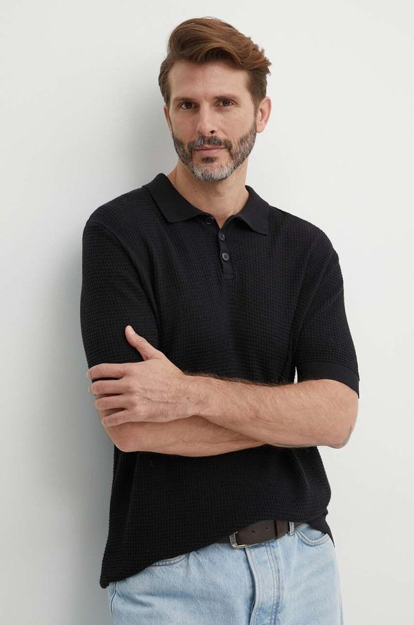 Sisley Polo majica s dodatkom lana Sisley boja: crna, bez uzorka