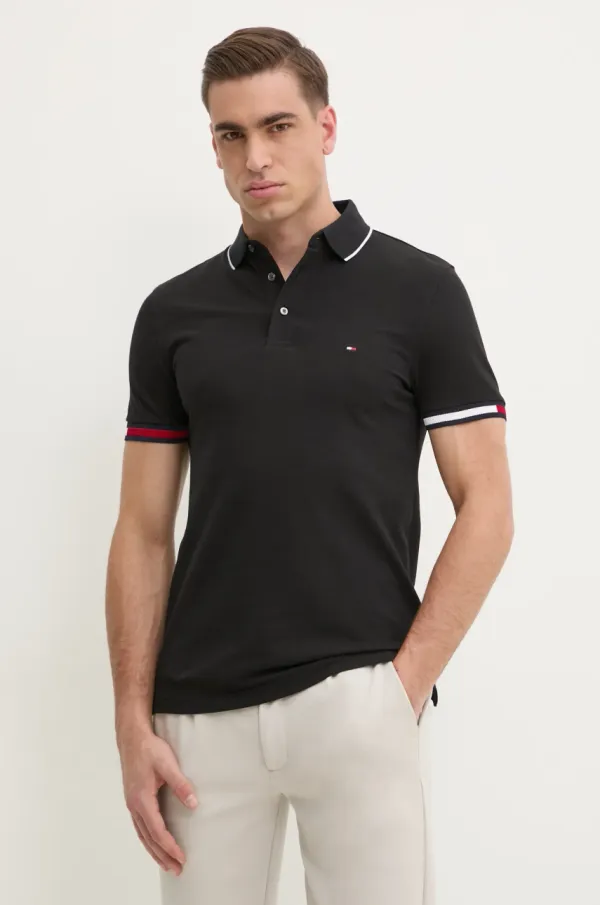 Tommy Hilfiger Polo majica Tommy Hilfiger za muškarce, boja: crna, s aplikacijom, MW0MW38458