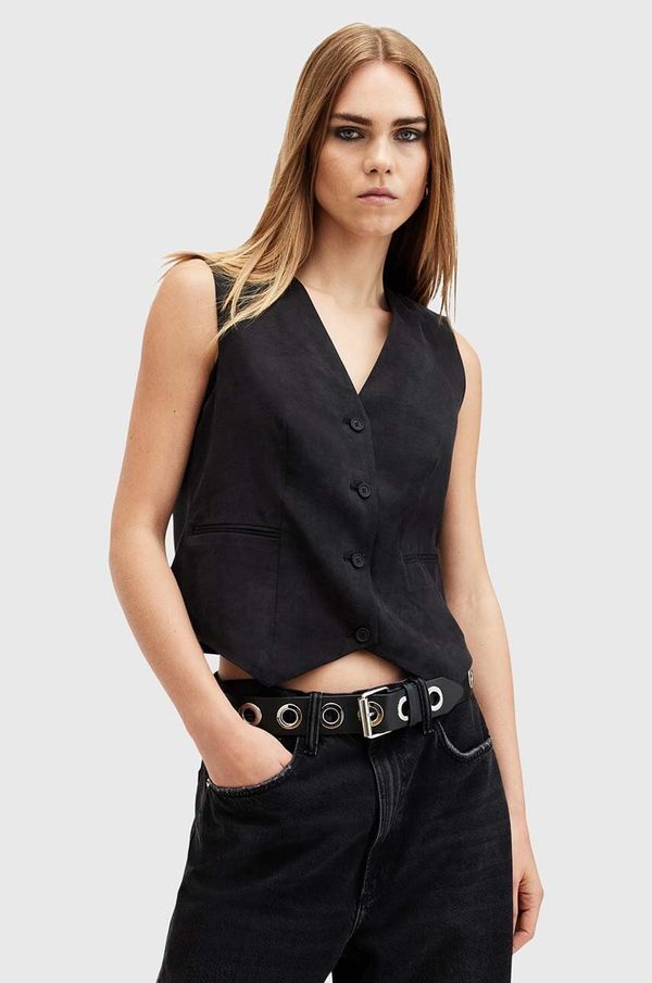 AllSaints Prsluk AllSaints AVERIE TEN WAISTCOAT za žene, boja: crna, jednoredno zakopčavanje, W028QC