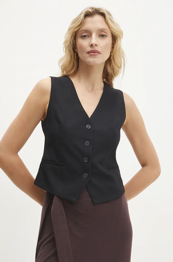 Answear Lab Prsluk Answear Lab boja: crna, jednoredno zakopčavanje