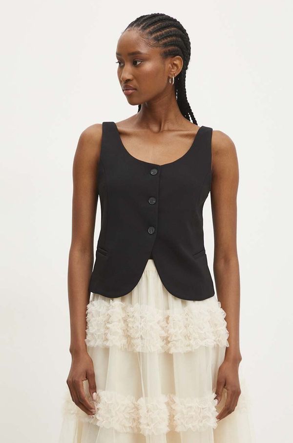 Answear Lab Prsluk Answear Lab boja: crna, jednoredno zakopčavanje