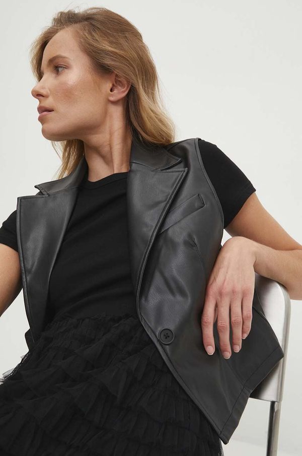 Answear Lab Prsluk Answear Lab boja: crna, jednoredno zakopčavanje