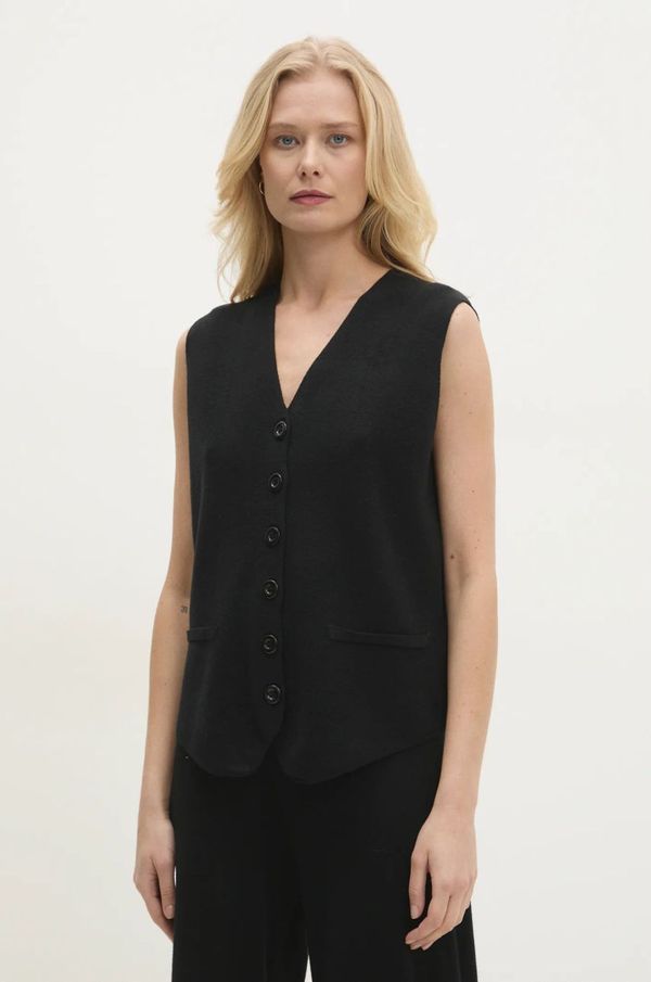 Answear Lab Prsluk Answear Lab boja: crna, jednoredno zakopčavanje