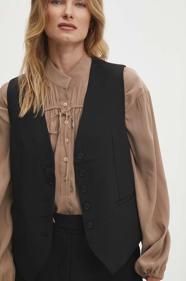 Answear Lab Prsluk Answear Lab boja: crna, jednoredno zakopčavanje