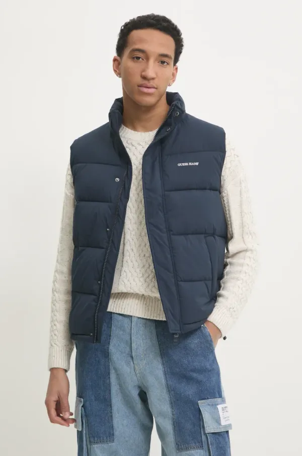 Guess Jeans Prsluk Guess Jeans za muškarce, boja: tamno plava, za zimu, M4BN47 WGII2