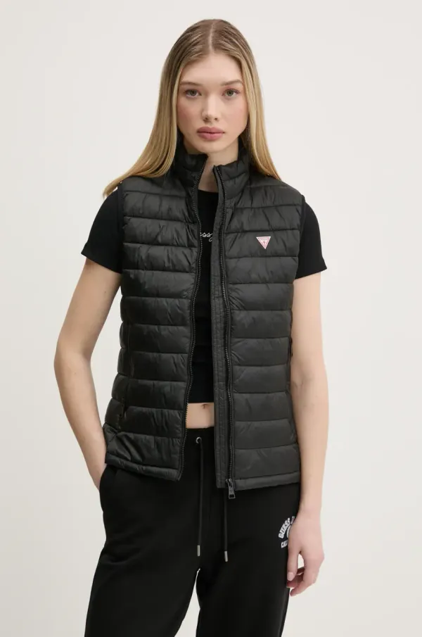 Guess Jeans Prsluk Guess Jeans za žene, boja: crna, za prijelazno razdoblje, W5RN55 WHAB2