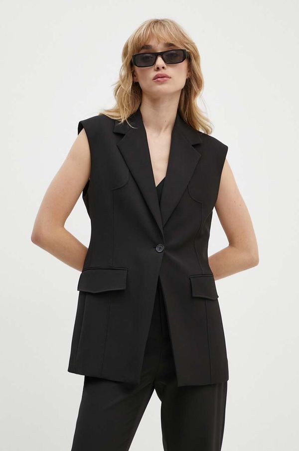 Moschino Jeans Prsluk Moschino Jeans boja: crna, jednoredno zakopčavanje, 1002.8227