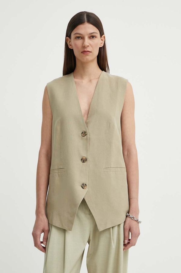 Samsoe Samsoe Prsluk s dodatkom lana Samsoe Samsoe SALENI boja: zelena, jednoredno zakopčavanje, F24200181