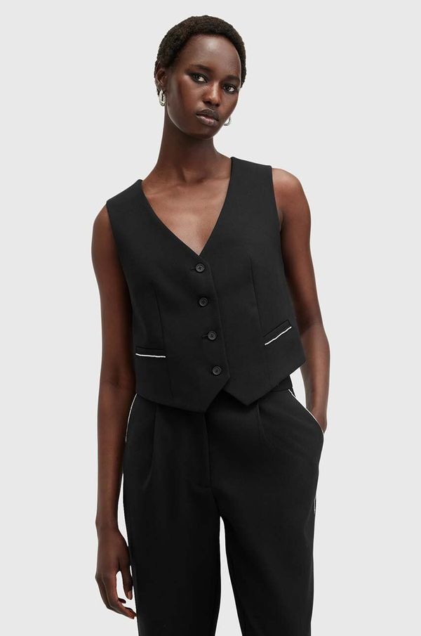 AllSaints Prsluk s primjesom vune AllSaints ATLAS KRYS WAISTCOAT boja: crna, jednoredno zakopčavanje, W006QB