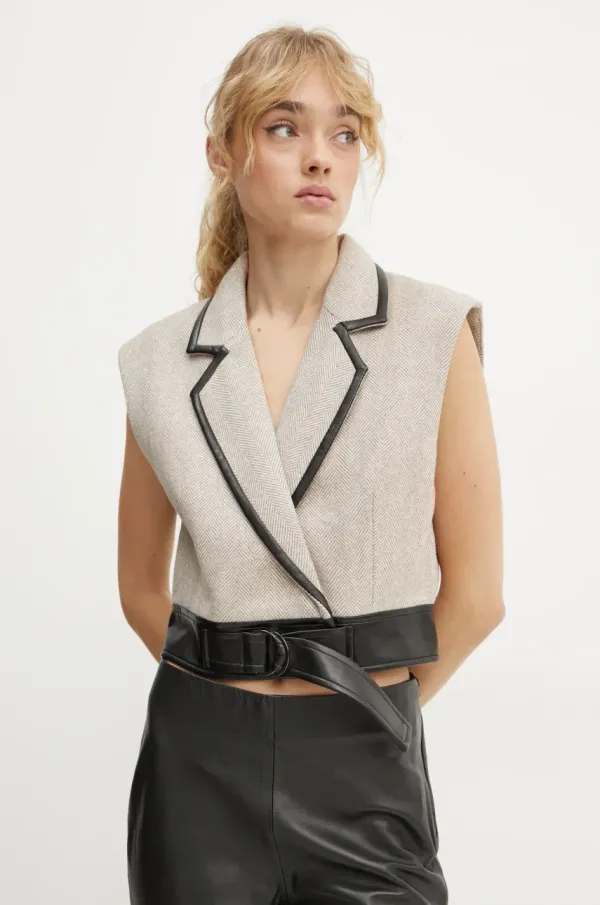 Bruuns Bazaar Prsluk s primjesom vune Bruuns Bazaar boja: bež, jednoredno zakopčavanje, BBW4291