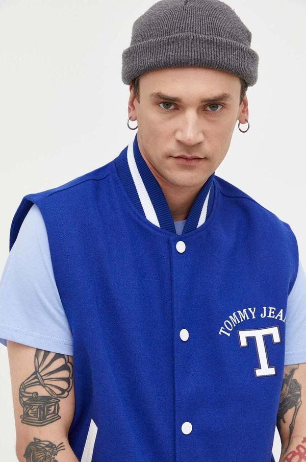Tommy Jeans Prsluk s primjesom vune Tommy Jeans boja: tamno plava, za prijelazno razdoblje