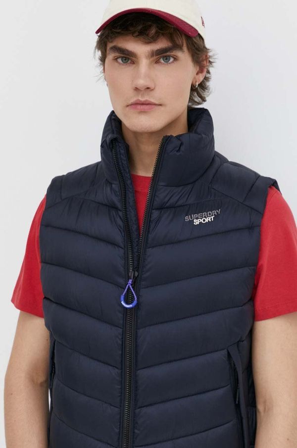 Superdry Prsluk Superdry za muškarce, boja: tamno plava, za zimu