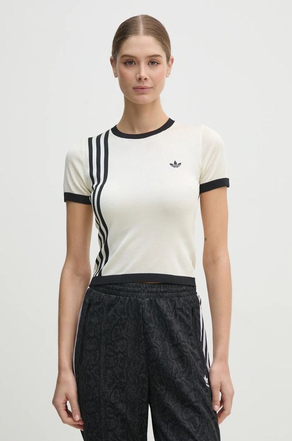 adidas Originals Pulover adidas Originals KNITTED 3S TEE za žene, boja: bež, lagani, JJ0961