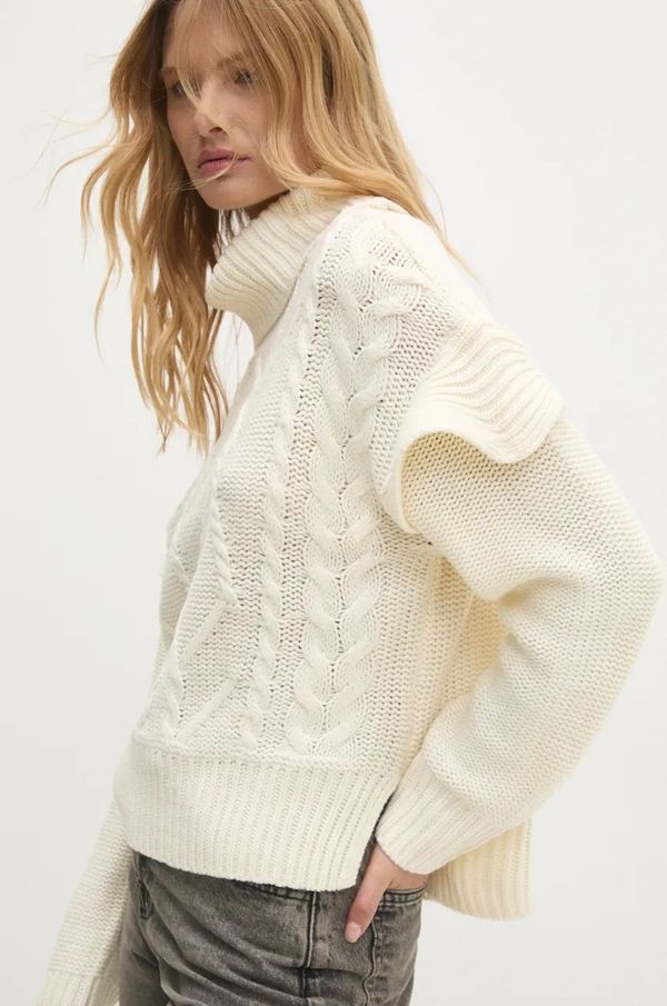 Answear Lab Pulover Answear Lab za žene, boja: bež, s dolčevitom