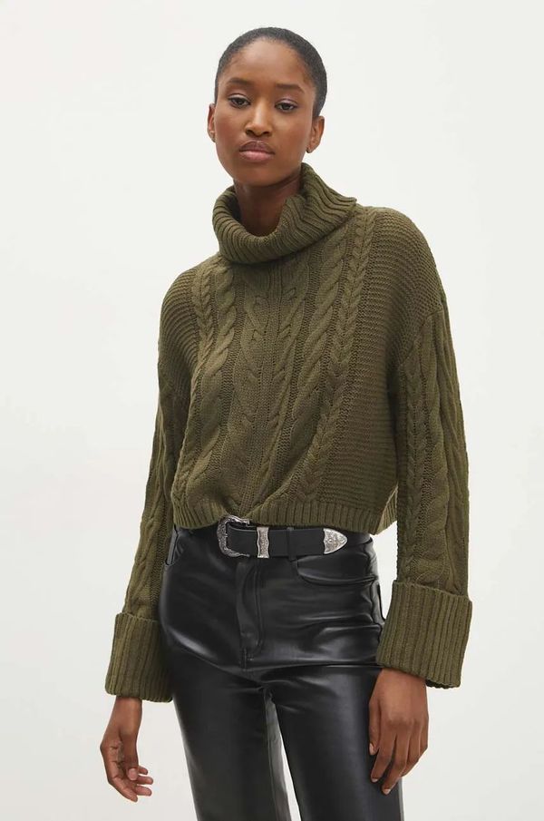 Answear Lab Pulover Answear Lab za žene, boja: zelena, lagani, s dolčevitom