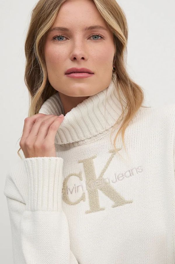 Calvin Klein Jeans Pulover Calvin Klein Jeans za žene, boja: bež, s dolčevitom, J20J224229