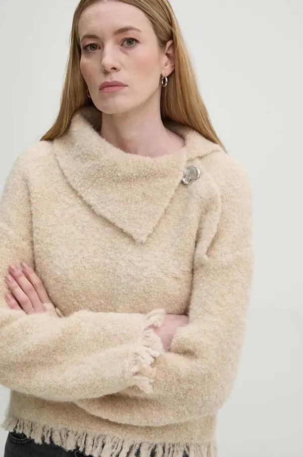 Day Birger et Mikkelsen Pulover Day Birger et Mikkelsen Gillian - Luxe Boucle za žene, boja: bež, topli, s poludolčevitom, DAY65243486