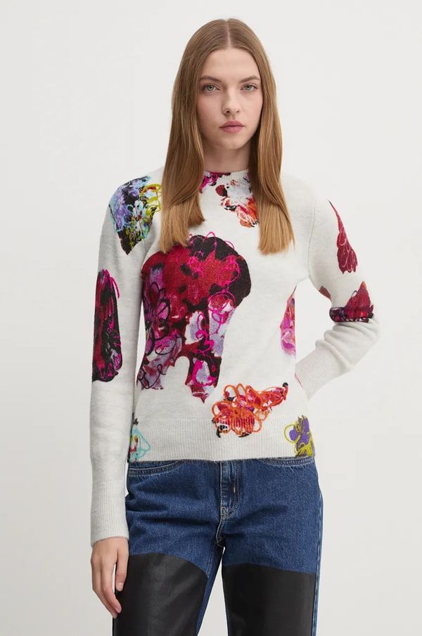 Desigual Pulover Desigual MAXFLOWER SCRIBBL za žene, boja: siva, 24WWJF53